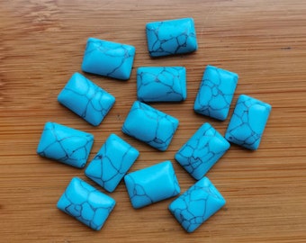 14x10mm 10pcs cabochon cabochon synthétique bleu turquoise rectangle plat pierres précieuses