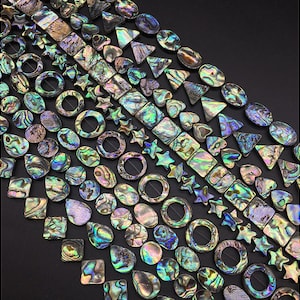 10pcs Natural Paua Abalone Shell Flat Coin Heart Square Teardrop Triangle Oval Donut Star Diamond Loose Beads Jewelry Making Beads
