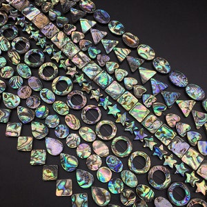 10pcs Natural Paua Abalone Shell Flat Coin Heart Square Teardrop Triangle Oval Donut Star Diamond Loose Beads Jewelry Making Beads