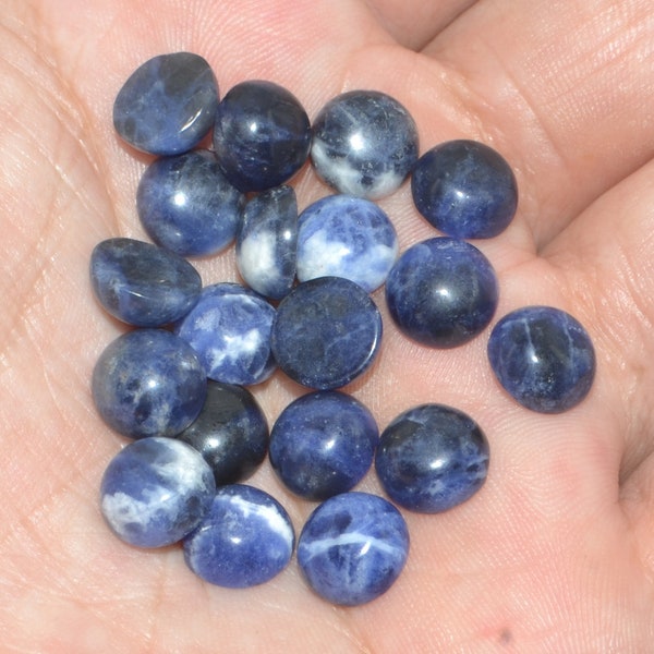 10pcs 8mm Natural blue sodalite round gemstone flatback cab cabochon