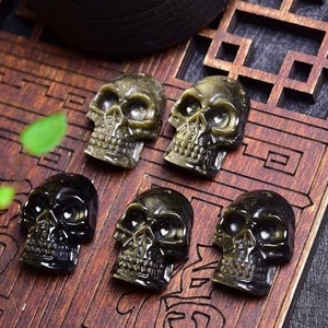 Carved Natural Golden Obsidian Skull Pendant Bead (30mm)