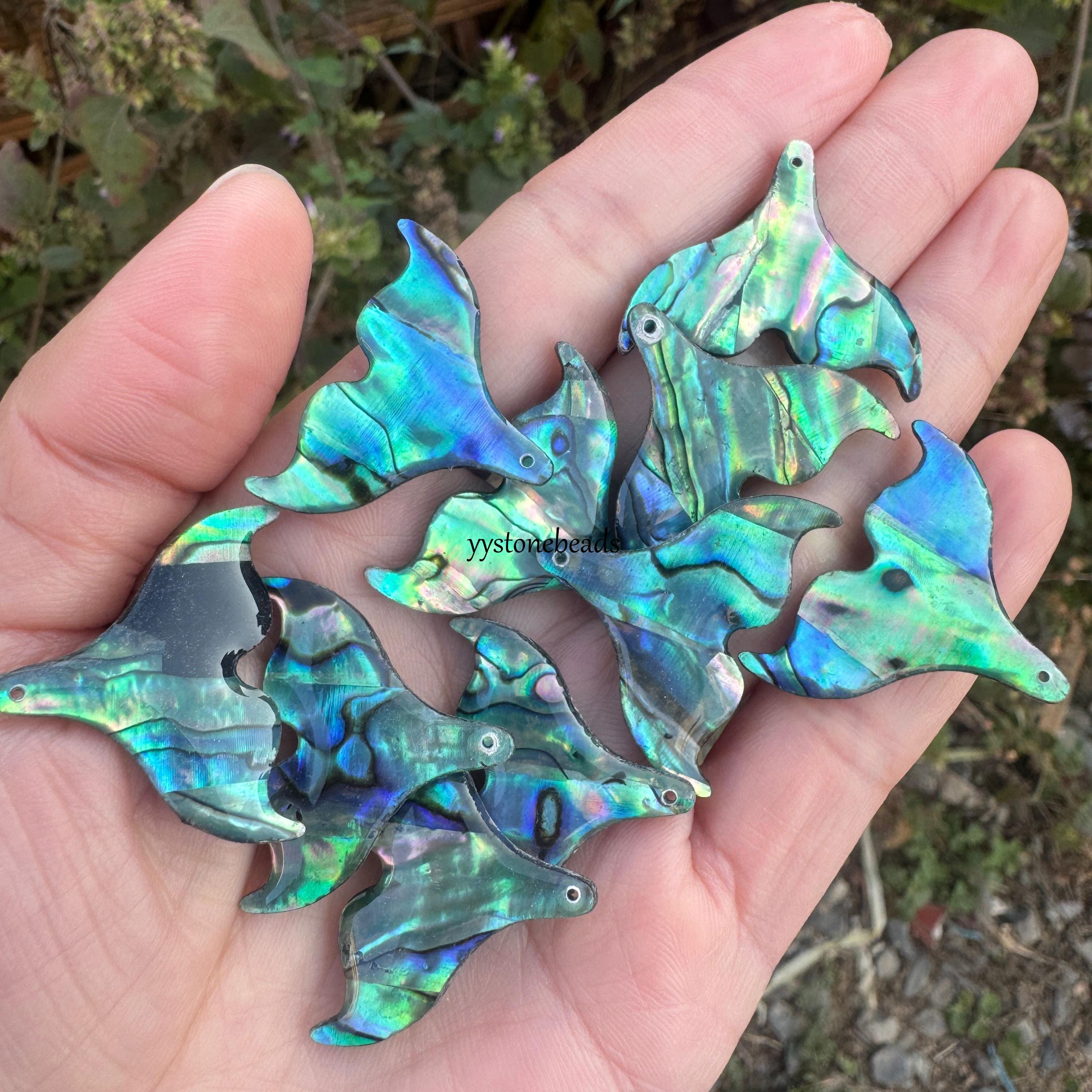 30mm Abalone Shell Fishtail Pendant: Natural Paua Horn Beads Jewelry ...