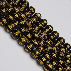 Carved Natural Black obsidian OM mani padme hum round loose beads strand 16&#39;&#39; 6mm 8mm 10mm 12mm 14mm 16mm