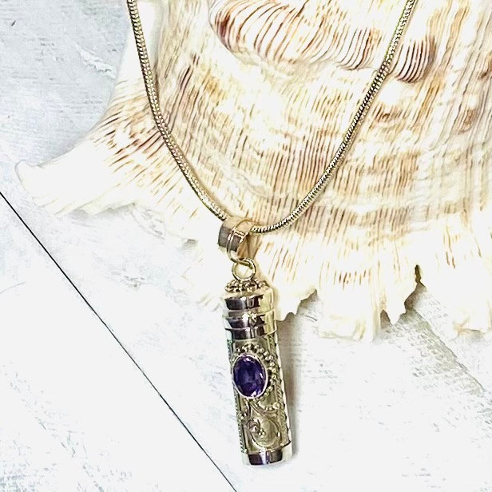 Pill Holder Pendant Necklace .975 Sterling Silver Amethyst Etsy