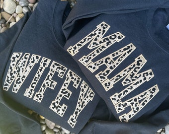 Wifey/Mama/Auntie | Gold Glitter Leopard Embroidered Crewneck Sweatshirt