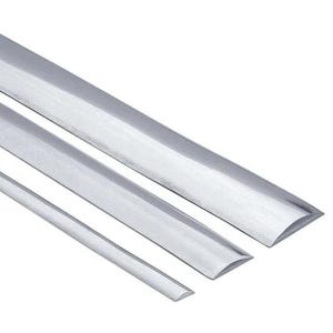 May include: Three silver-colored metal strips with a semi-circular, domed cross-section. Each strip features a smooth, reflective surface and a consistent, elongated shape, arranged diagonally across the frame in varying widths from narrow to wide.