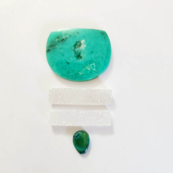 HODGE PODGE LOT C14 The gem shop chrysoprase mediocre polish with vug double side cut rectangle drusy brazil mined turquoise free shipping
