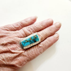 CLEARANCE Chelle' Rawlsky designer jewelry apatite bronze composite cabachon sterling silver ring approx  6.5 pattern wired band patina