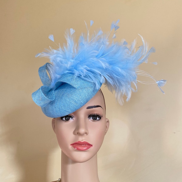 Blue Ascot hat Blue wedding hat Blue fascinator Ascot fascinator  Wedding fascinator Ascot fascinator Light blue fascinator Pillbox hat.