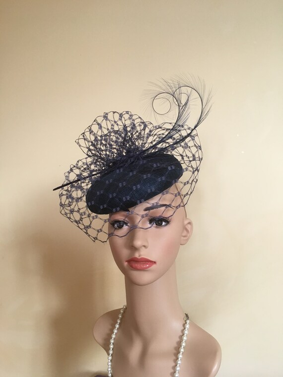 navy white wedding hat
