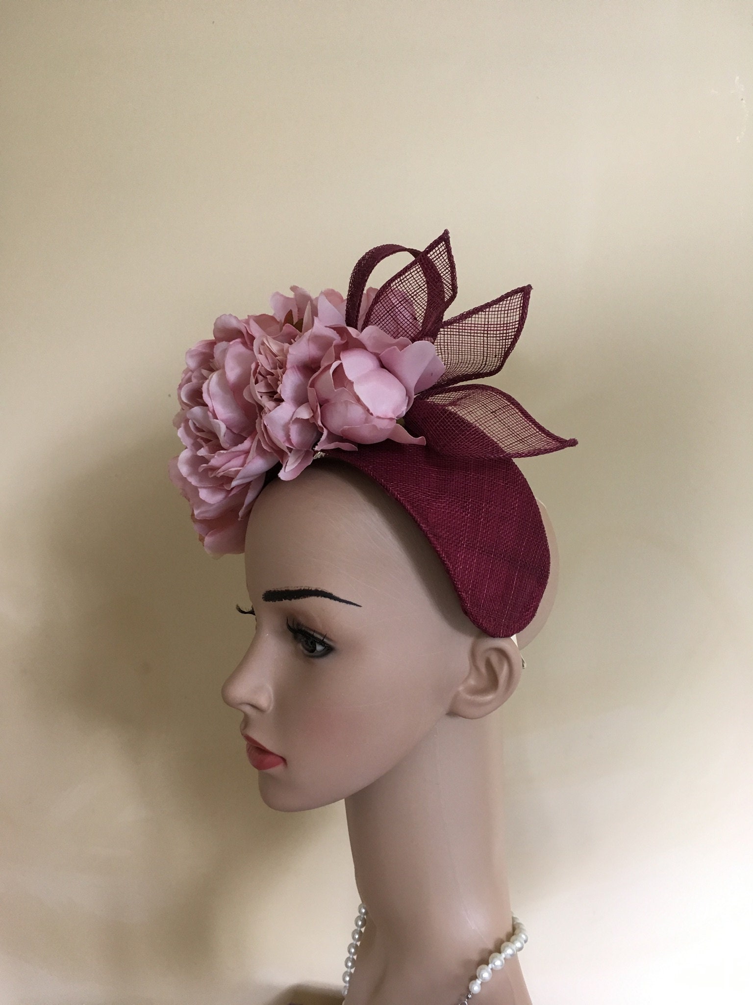 Burgundy Headband Burgundy Fascinator Burgundy Wedding Hat Etsy