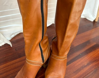 Vintage 70's tan leather high boots Brazilian