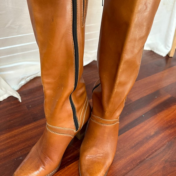 Vintage 70's tan leather high boots Brazilian