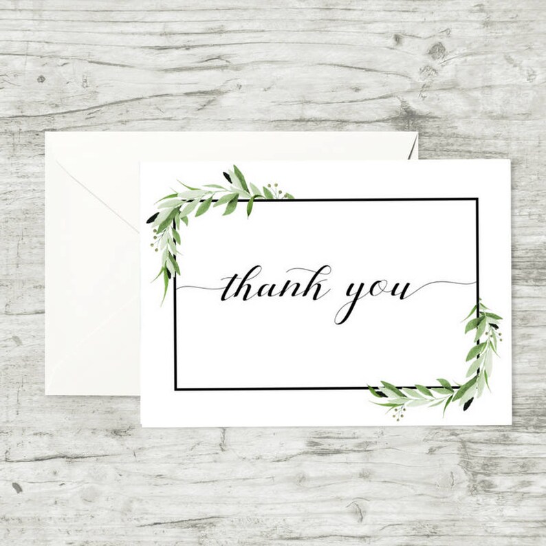 Printable Thank You Card, 5x7 Thank You Card, Greenery Leaves Thank You ...