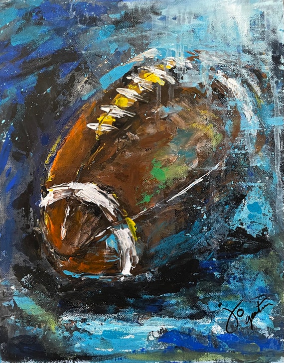 Football Art, Abstract, Modern Style, Hand Painted Original Art in Acrylic  on Canvas Board, 11x14 Inches, Framed 