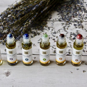 Seven Chakra Essential Oil Blends with Real Gemstone Rollerball Infused With Organic Herbs, Yoga, Meditation, Aromatherapy, Gifts for Her image 3