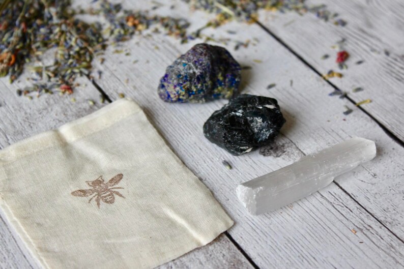 Protection Intuition Happiness Crystal Gemstone Set Black Etsy