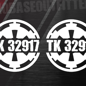 Personalized TK ID decals, 501st Imperial Stormtroopers Star Wars Imperial cog window sticker Vader's Fist