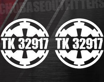 Personalized TK ID decals, 501st Imperial Stormtroopers Star Wars Imperial cog window sticker Vader&#39;s Fist