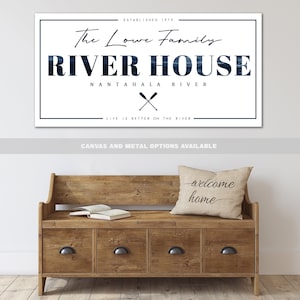 Custom River House Sign | Personalized Lake Cabin Wall Art | Rustic Outdoor Decor | Housewarming Gift for Lake Lovers | Aluminum or Canvas