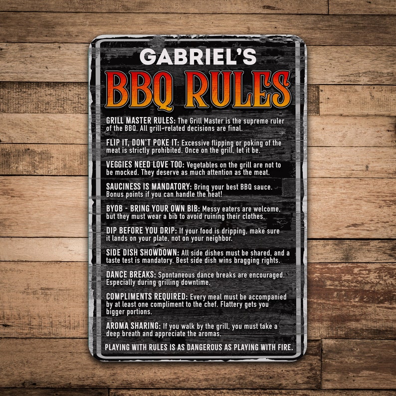 Personalized BBQ Rules Metal Sign