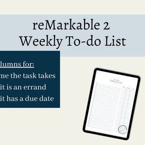 reMarkable 2 Weekly Check list, To-do list, with time of tasks, errand and due date