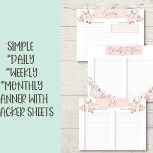 Simple Daily, Weekly, Monthly Planner with Monthly Trackers, List and Instructions - Pink