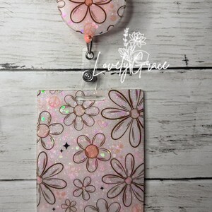 Floral badge reel & badge buddy combo, floral, glitter, sublimation, cute, nurse, doctor, CNA, cma, medical, badge buddy, badge reel