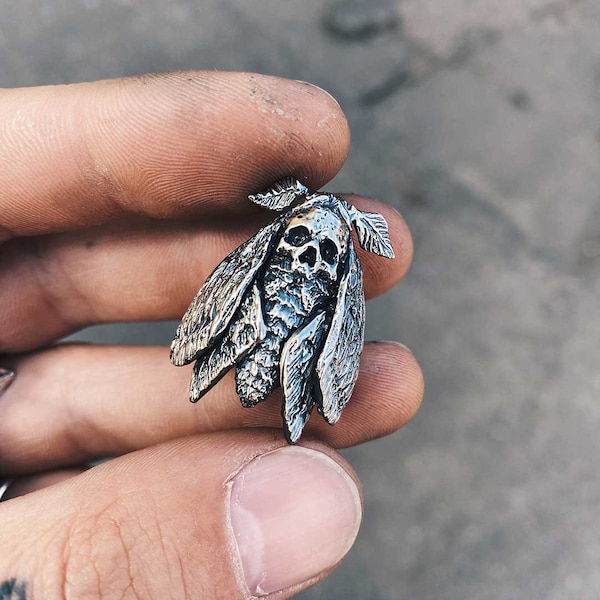 Totenkopf Schwärmer II - Sterling Silber 925 Motte Ring für Frauen - Gothic Ring Vintage Damen Schmuck Unisex Handgefertigter Schmuck