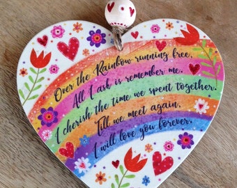 Sent from the heart. Over Rainbow bridge. Pet loss. Send a sincere message. Hand painted wooden bead. Option to send direct. Gift wrapped.