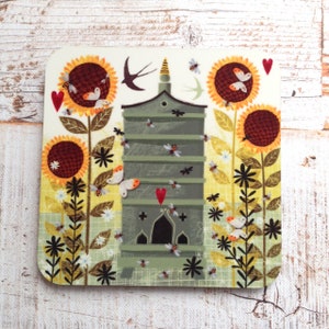 Honey Bee onderzetter. Bee en Bee hive design coaster met bijpassende mok en kaarten in de winkel. Cork gesteund Coaster.Honey bijenliefhebber cadeau. De onderzetter van de bij