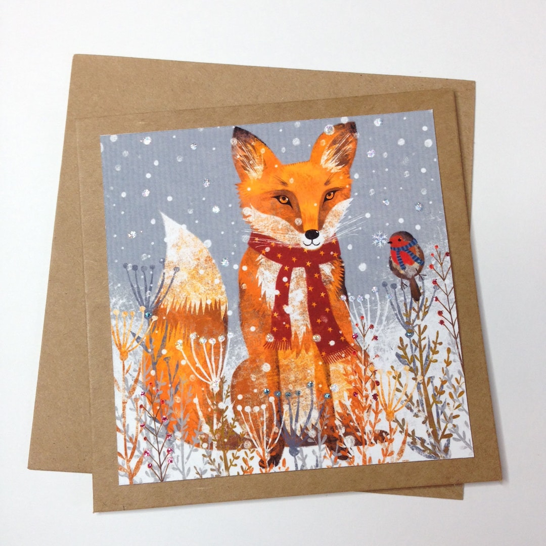 Christmas Fox Greeting Card. Handsome Fox Winter Woodland Design. Hand ...