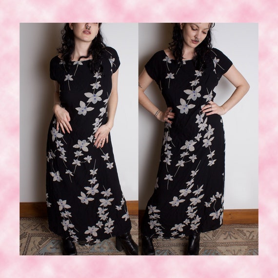 90s FLORAL MAXI DRESS whimsy goth - image 1