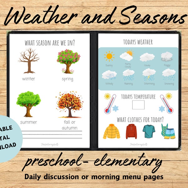 Morning Menu, Circle Time, Weather and Seasons, Homeschool Preschool, Elementary Pages, Printable Worksheets, PreK, All About Today