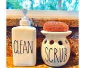 Rae Dunn Inspired, Rae Dunn Kitchen, Sponge, Brillo Holder, Clean, Scour, Scrub, Soap, Wash, Soap Dispenser, Brillo Sponge Holder