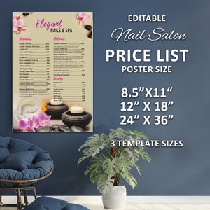 Nail Salon Menu  Poster Template 8.5"X11"  12"x18" 24"x36" | Nail Salon Price List Template | Nail Salon Menu (TEMPLATE ONLY)