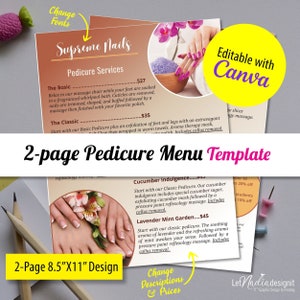 2 page Pedicure Menu Template Nail Salon Price List Etsy