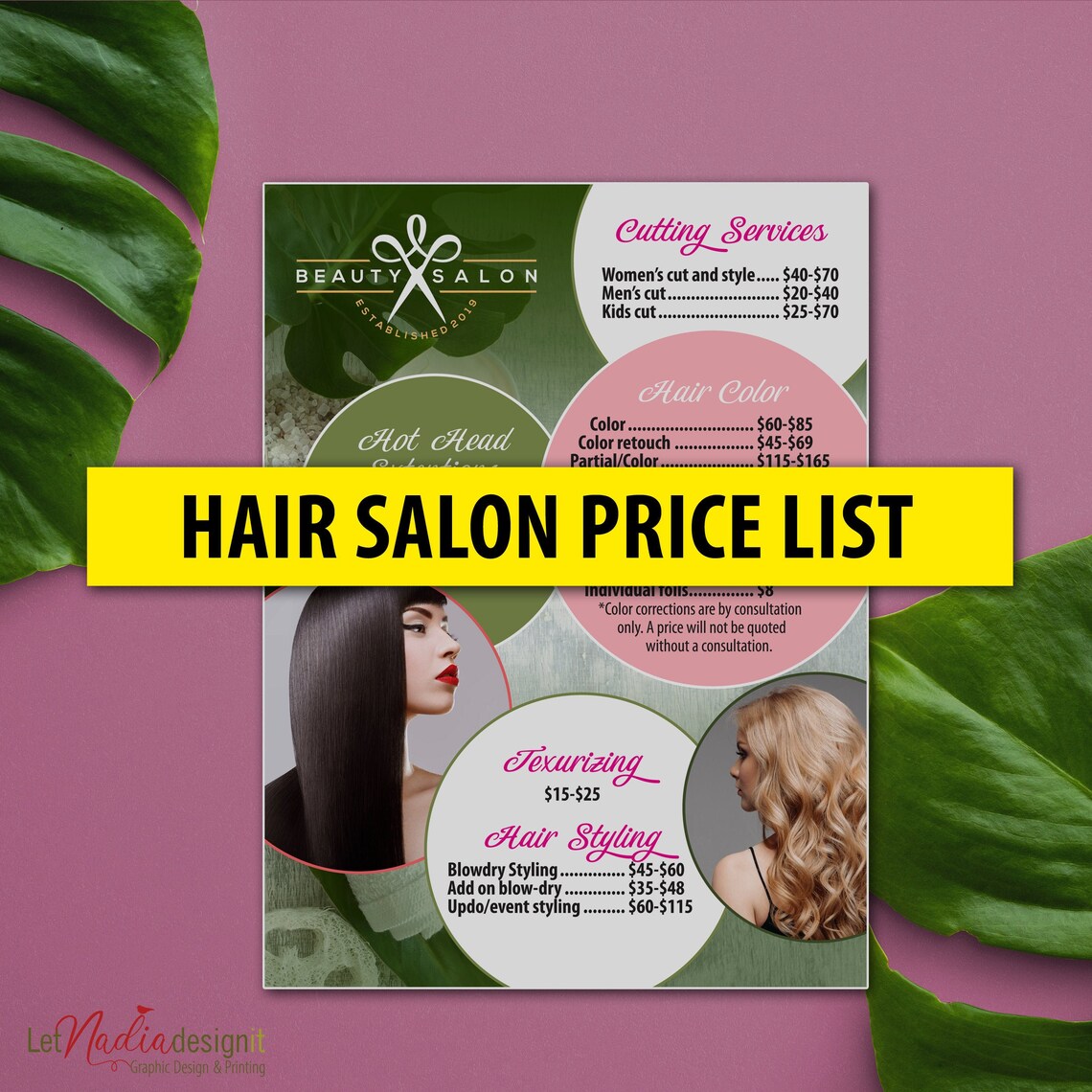 Hair Salon Price List Design Hair Salon Menu Design DESIGN Etsy