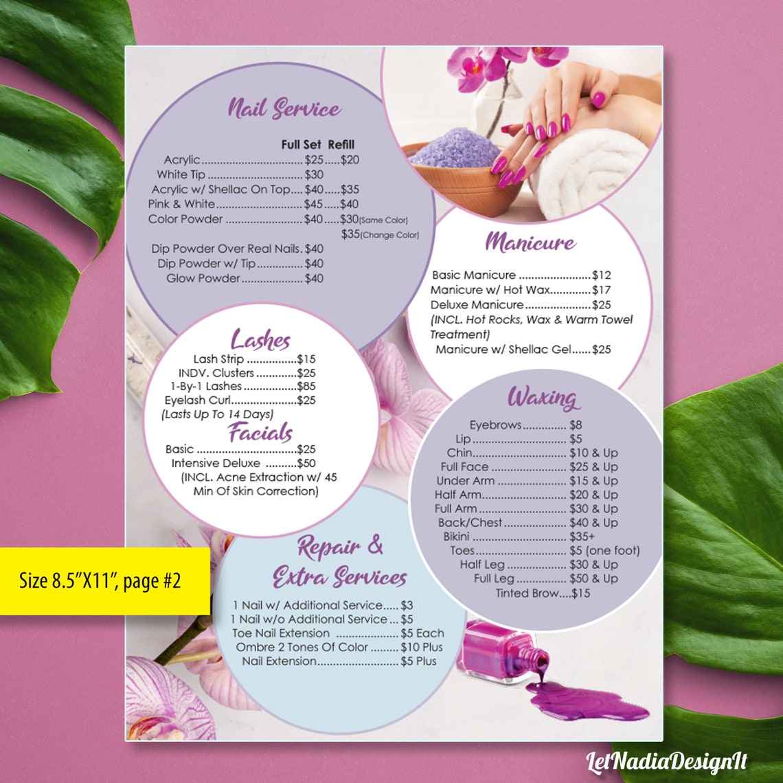 4page Nail Salon Menu Nail Salon Price List Pedicure, Manicure, Waxing