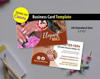 Nail Salon Business Card Template | Editable Nail Tech Business Card | Printable Nail Technician Business Cards | Beauty Salon Card