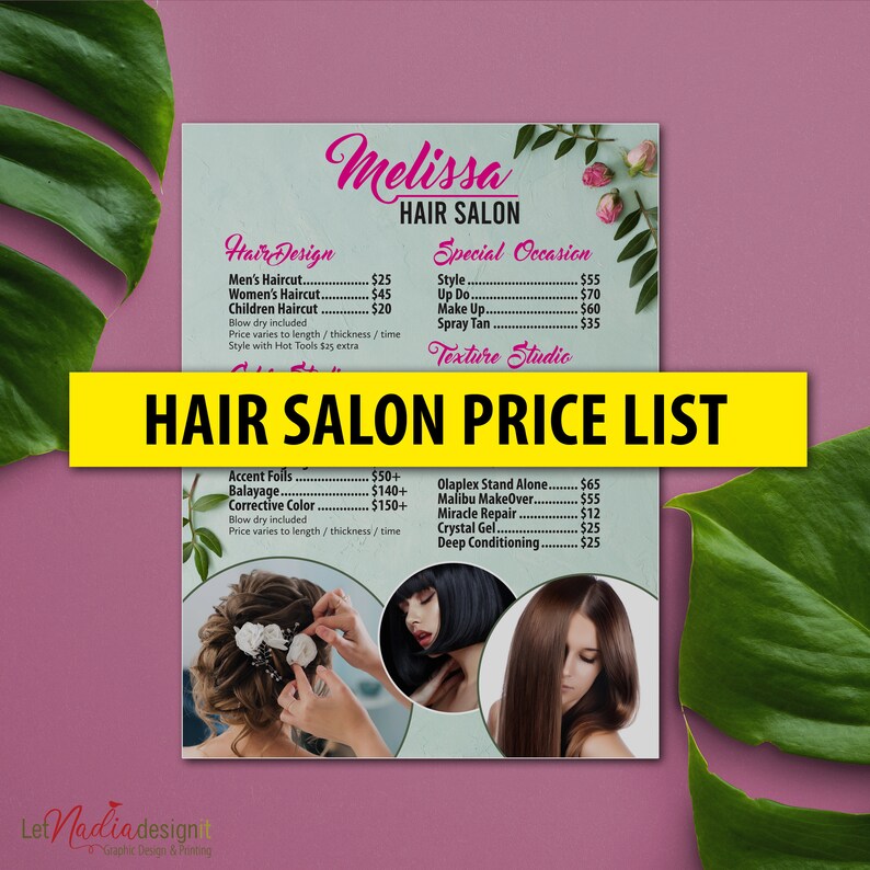 Hair Salon Price List Design Hair Salon Menu Design DESIGN Etsy