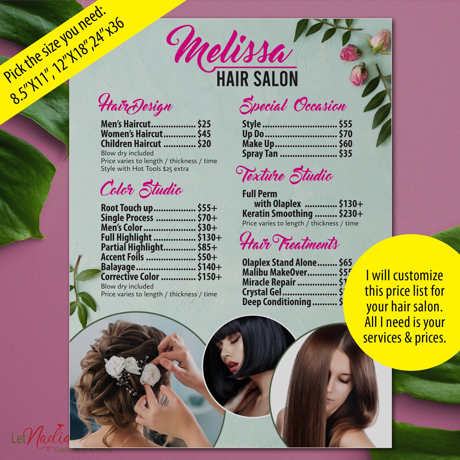 Hair Salon Price List Design Hair Salon Menu Design DESIGN - Etsy