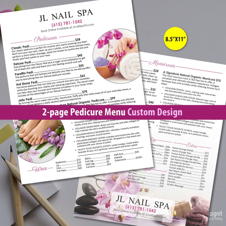 2page Pedicure Price List Design, Pedicure Menu Design, Nail Salon Price List, Nail Salon Menu
