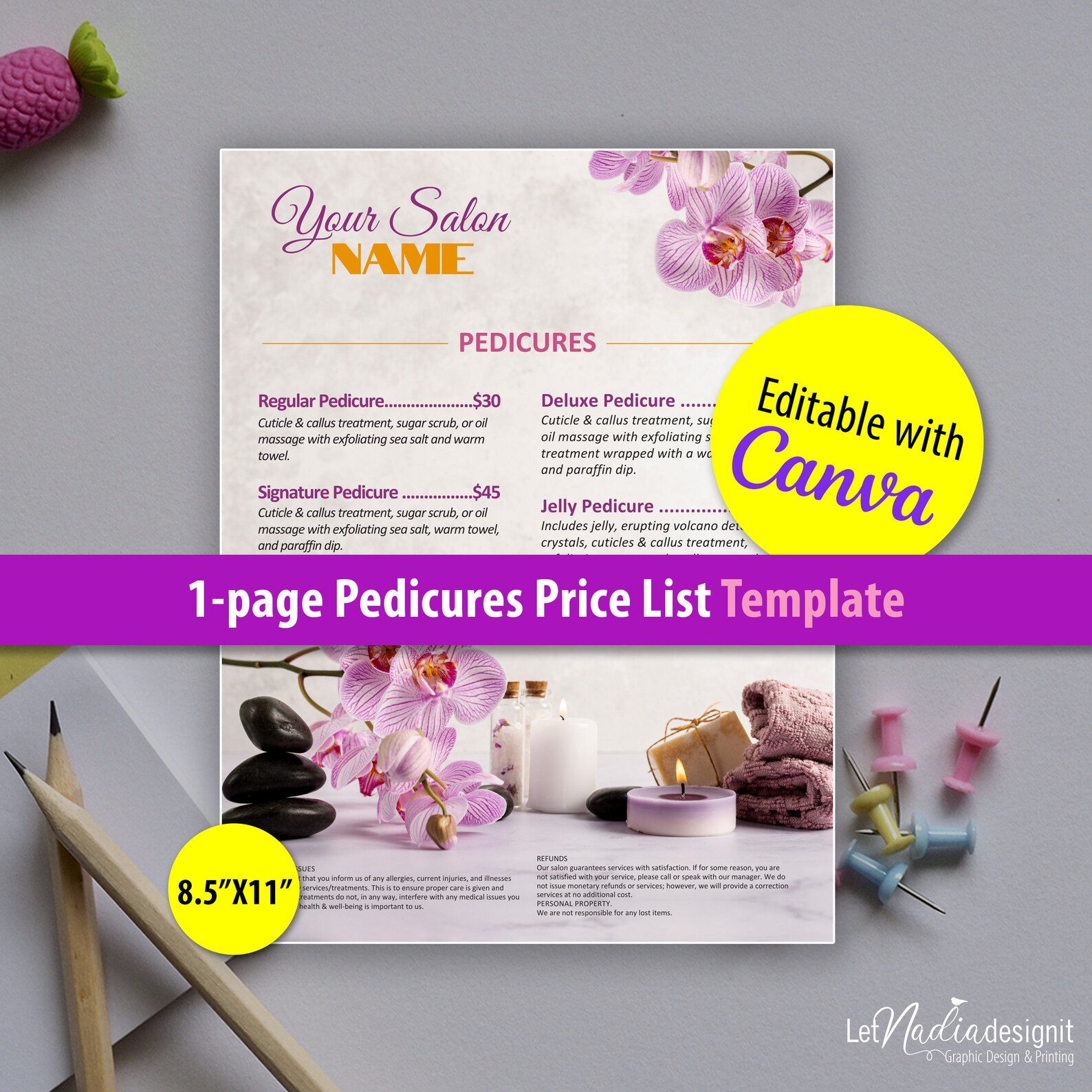 Pedicures Price List 8.5x11 Nail Salon Price Etsy