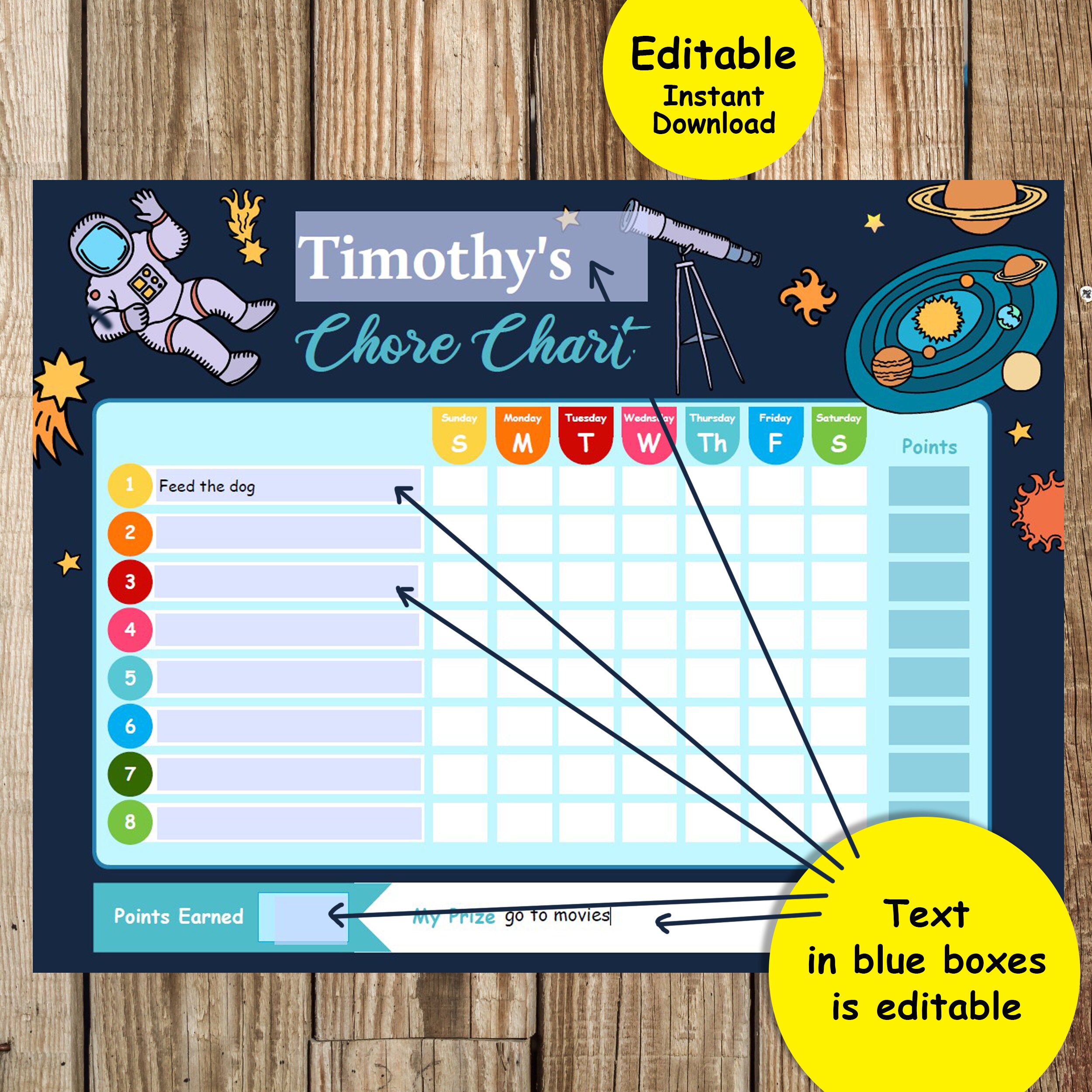 Chore Chart Printable Editable PDF Kids Boys Behavior Chart | Etsy