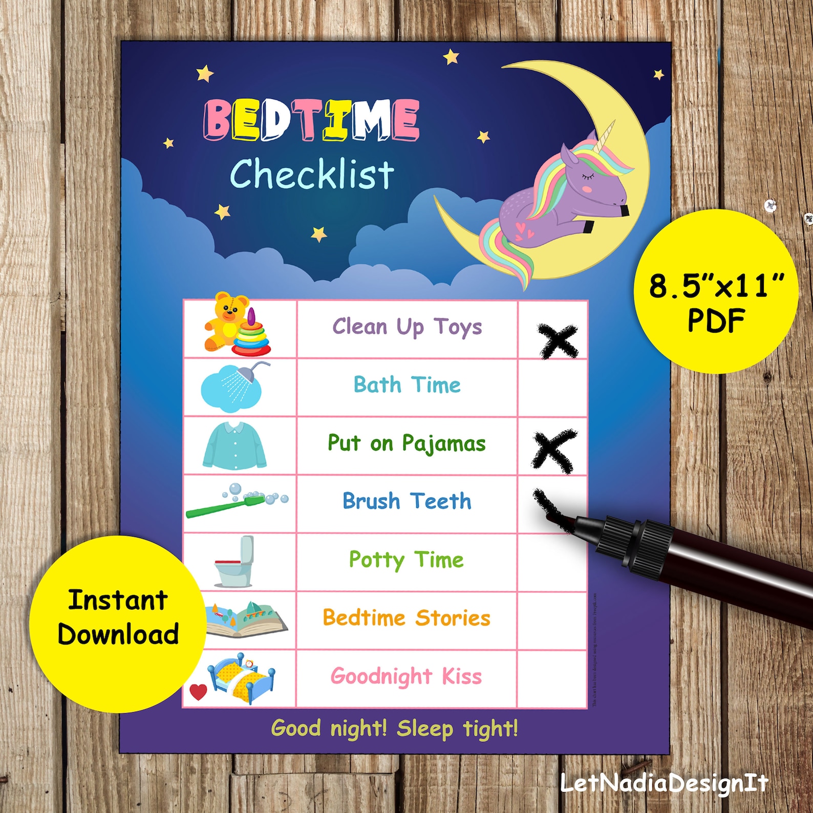 Morning and Bedtime Checklist Printable Morning Bedtime Kids Etsy