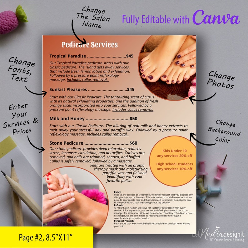 2 page Pedicure Menu Template Nail Salon Price List Template 2 page Pedicure Menu Template Nail Salon Price List Template