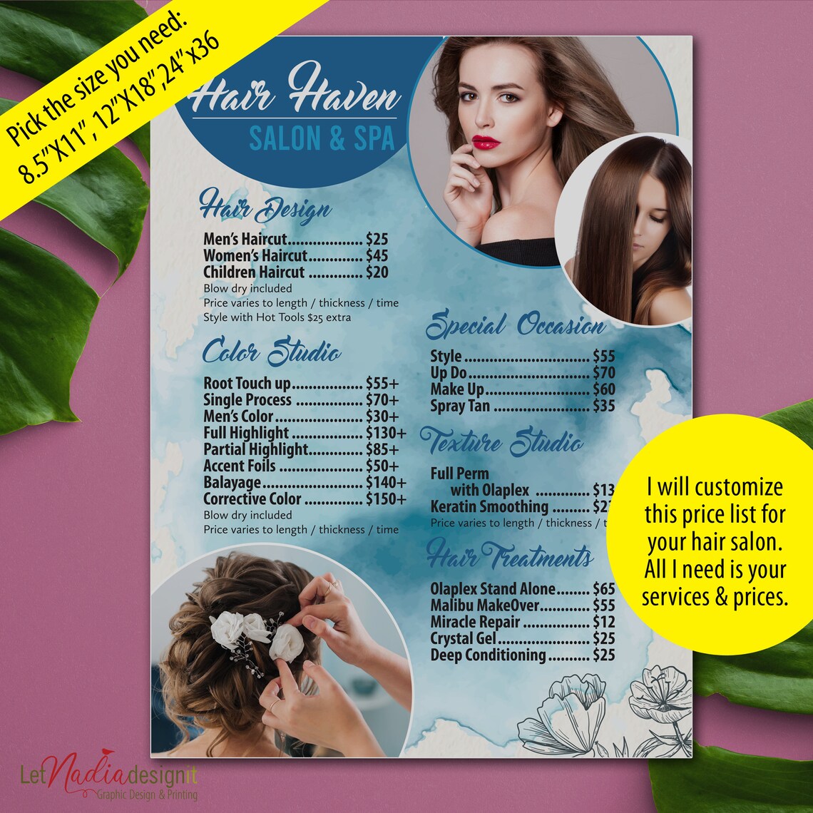 Hair Salon Price List Design Hair Salon Menu Design DESIGN Etsy