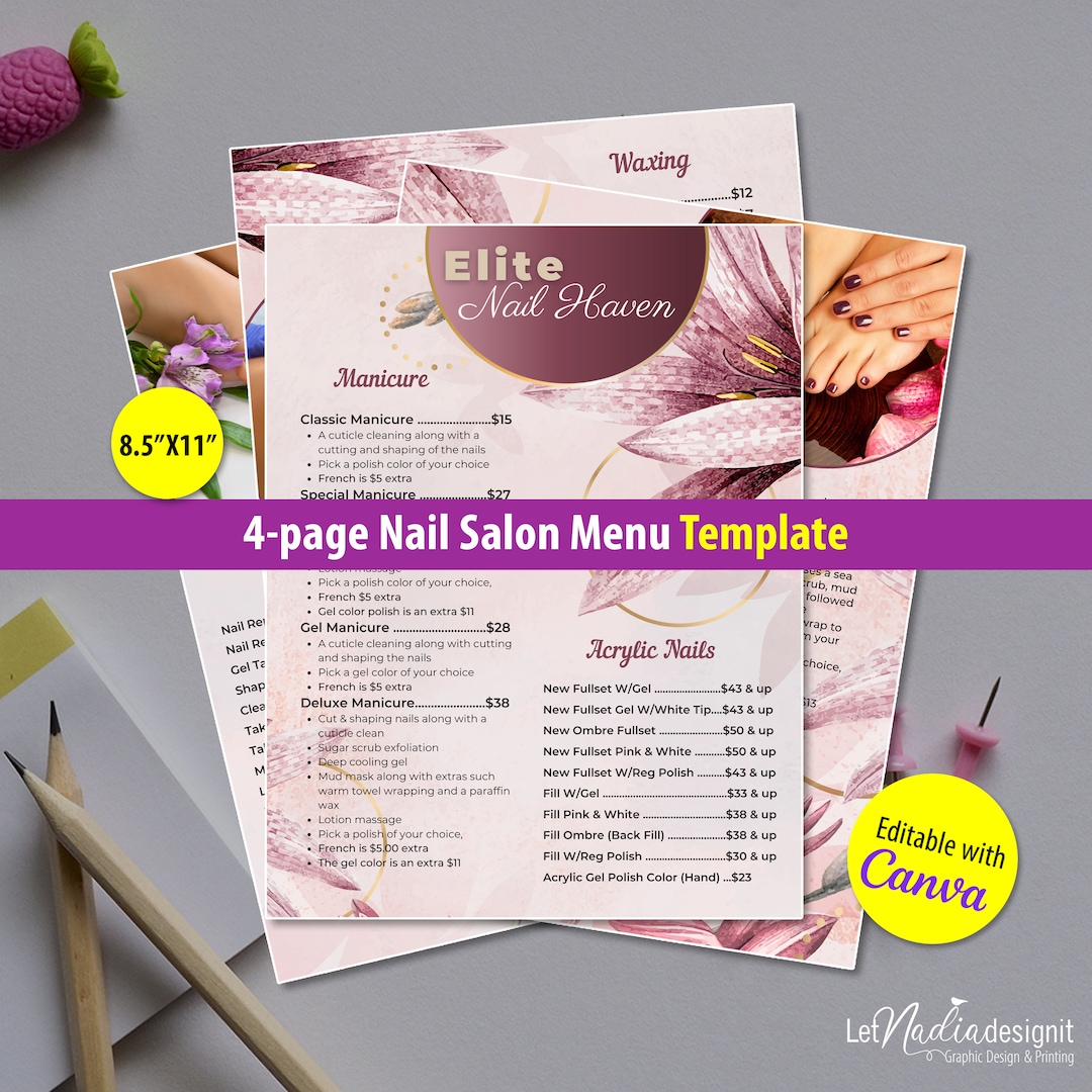 4page Nail Salon Menu Template Nail Salon Price List Template Pedicure 4page Nail Salon Menu Template Nail Salon Price List Template Pedicure