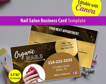 Business Card Template | Nail Salon Business Card Template | Black and Gold Colors (TEMPLATE ONLY)